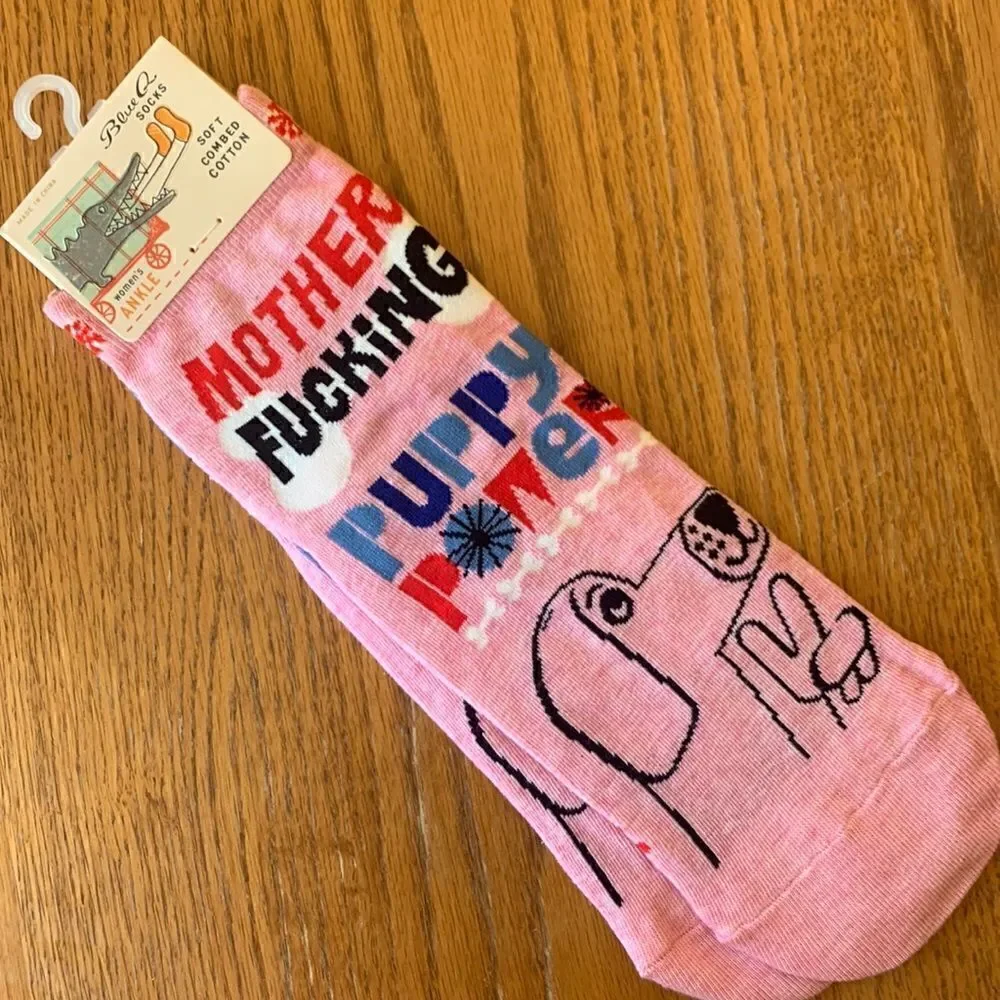 Blue Q Womens Cotton Ankle Socks Puppy Power Pink